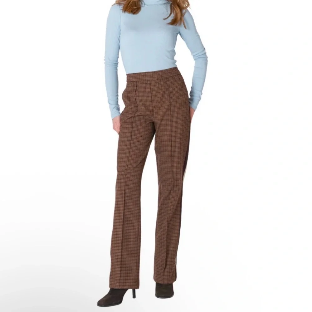 ZARA- Brown Houndstooth Pants with Side Stripe. Size: small - Picture 3 of 8